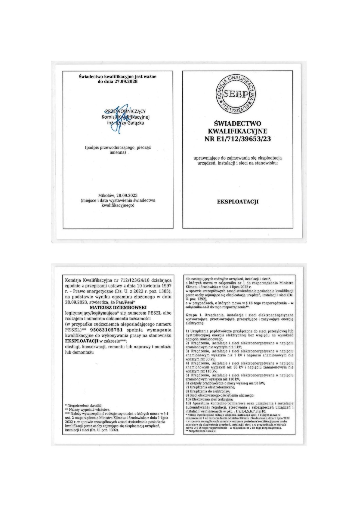 Uprawnienia SEP Eksploatacja