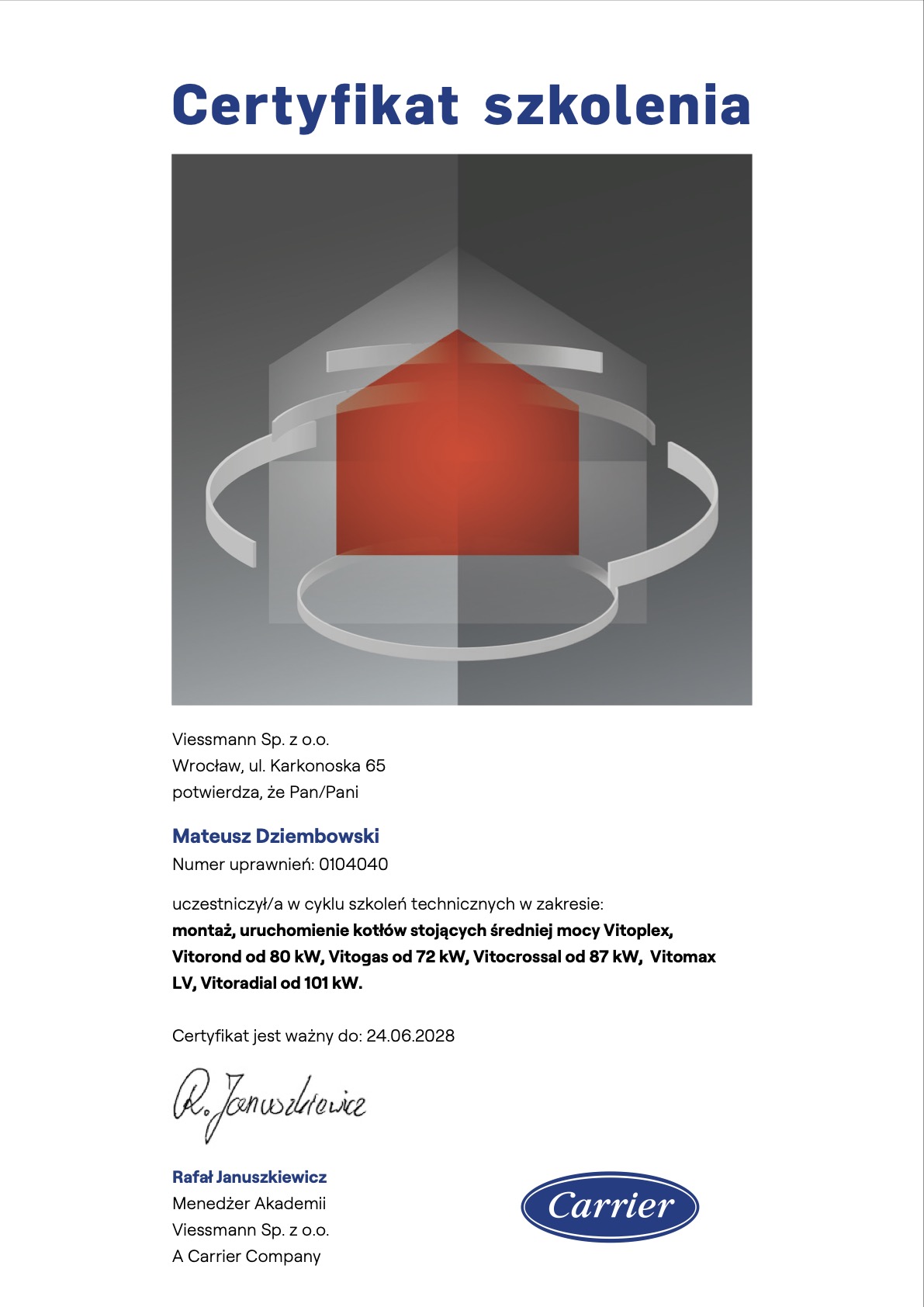 Autoryzowany serwis Viessmann certyfikat
